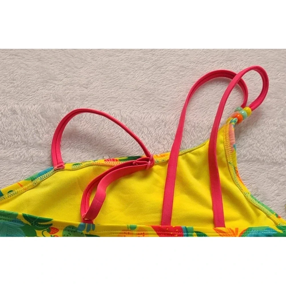 Cat & Jack Girls Yellow Tropical Fruit Bikini Swim Top L 10/12 NWT Sleeveless